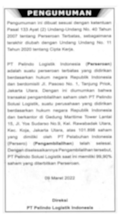 Keterbukaan Informasi Pelindo Logistik Indonesia 09 Maret 2022